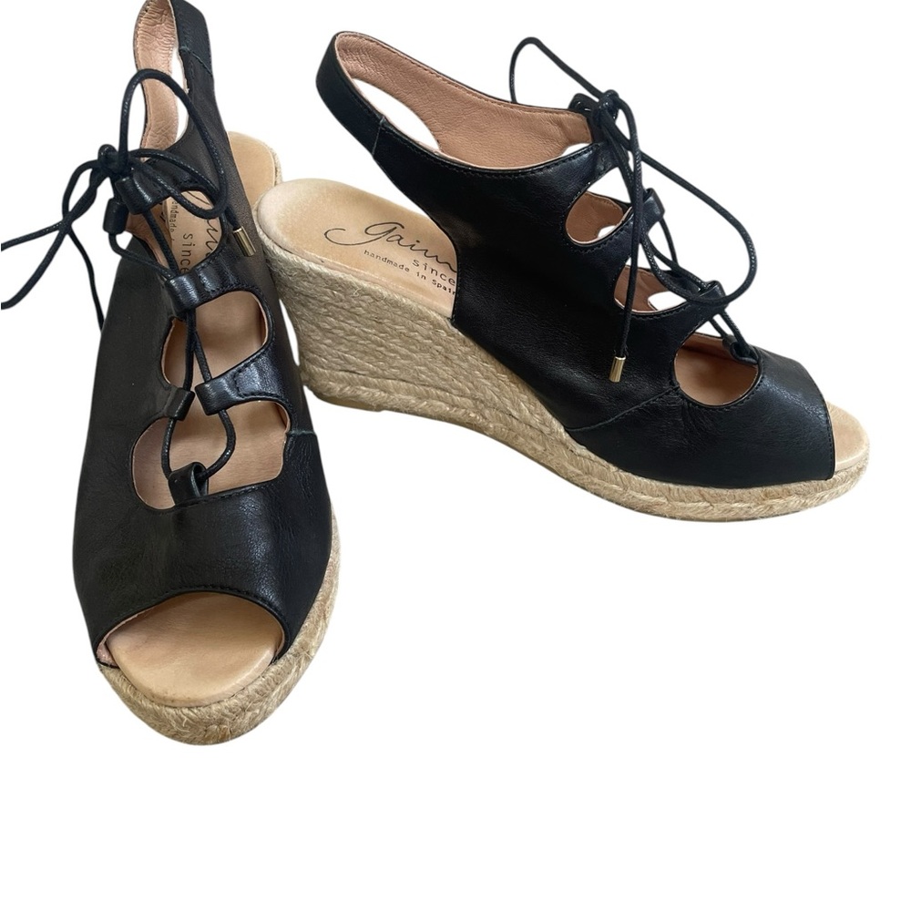 Gaimo Black Lace-Up Espadrille Wedge Sandals